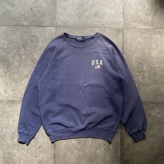 ポロラルフローレン(POLO RALPH LAUREN)の90s ラルフローレン ラグランスウェット M ネイビー サンフェード(スウェット)