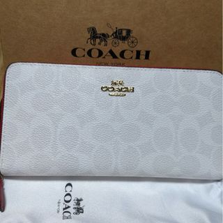 コーチ(COACH)のCOACH 長財布　白系シグネチャー　中はピンク(財布)