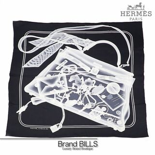 エルメス(Hermes)の未使用品 エルメス カレ70 プリーズ チェックイン スカーフ H982510S ブラック ホワイト シルク ケリー スキャン (バンダナ/スカーフ)