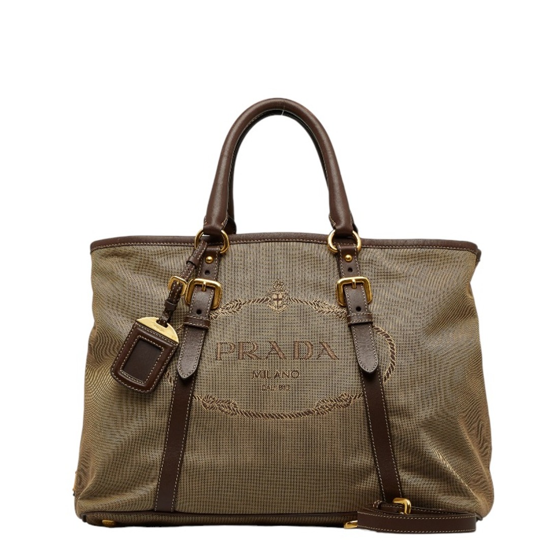 約51cm開閉式プラダ ロゴジャガード ハンドバッグ ショルダーバッグ 2WAY キャンバス レディース PRADA 【1-0127806】