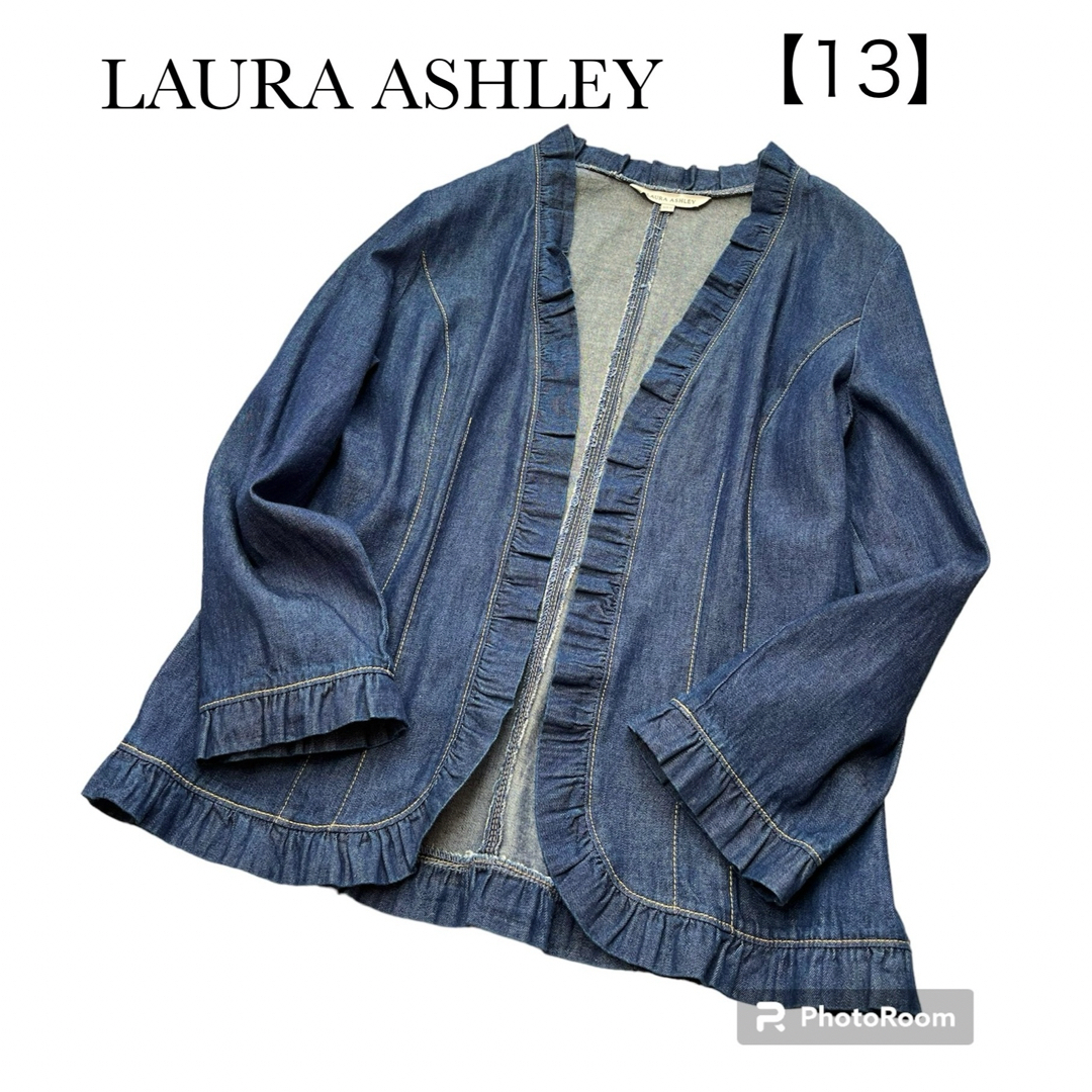 LAURA ASHLEY(ローラアシュレイ)のローラアシュレイ　デニムシャツジャケット　フリル　13号 レディースのジャケット/アウター(Gジャン/デニムジャケット)の商品写真