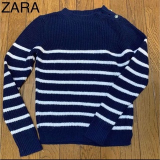 ザラ(ZARA)のZARA ニット　セーター　Sサイズ　紺色　ダークブルー　ボーダー(ニット/セーター)
