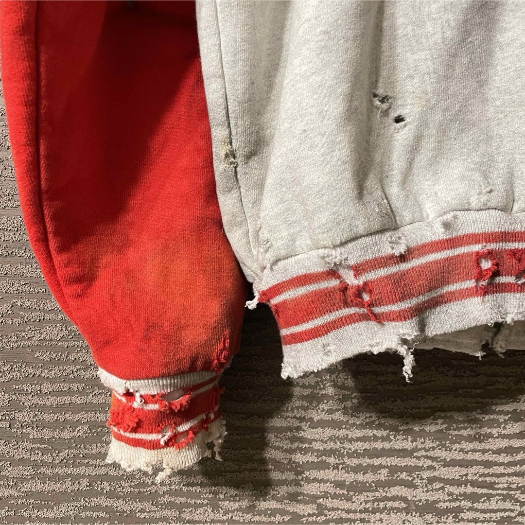 NIKE - nike 90s スウェットスタジャン ボロダメージ 加工 USA製 NIKE - nike 90s スウェットスタジャン ボロダメージ 加工 USA製