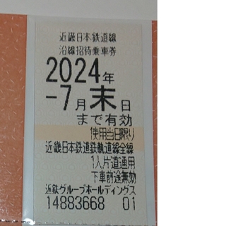 最新　近鉄 株主優待　乗車券 １枚　2024年7月末期限(鉄道乗車券)