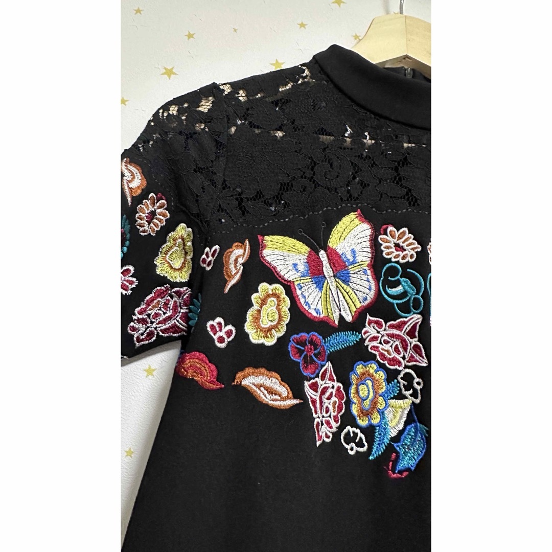 ブラック刺繍　ドレス レディースのワンピース(ひざ丈ワンピース)の商品写真