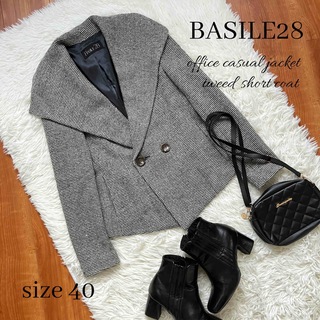◆上質◆BASILE28◆ウール混ツイードジャケットコート◆ミックスカラー◆L(ピーコート)