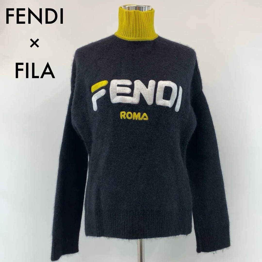 【FENDI×FILA】【タートルネックニット 38 ロゴマニア モヘア カシミア ラムウール オーバーサイズ サイドスリット 国内正規品】21％アルパカ