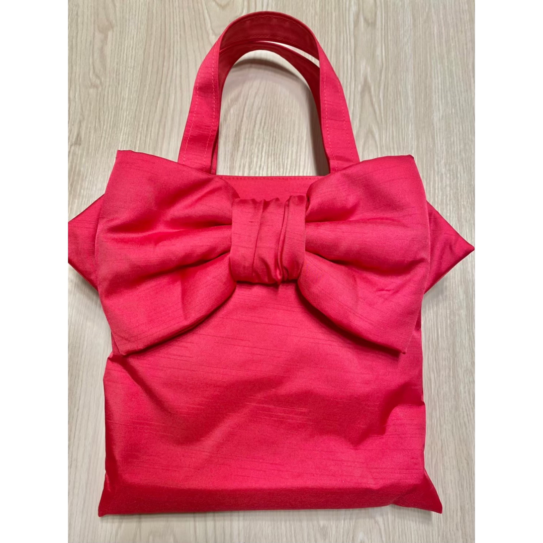 【美品】MUGUET ミュゲ リボントートバッグ保存袋付き PINK レディースのバッグ(トートバッグ)の商品写真