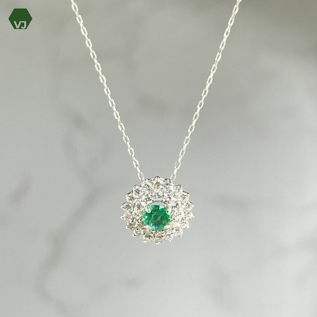 24-54】 【新品】エメラルドダイヤネックレスE0.15ctD0.25ct 24-54】 【新品】エメラルドダイヤネックレスE0.15ctD0.25ct