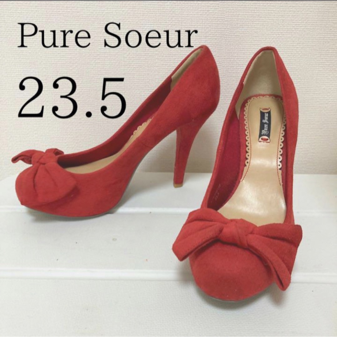 Pure Soeur リボンハイヒール　赤　23.5cm パンプス レディースの靴/シューズ(ハイヒール/パンプス)の商品写真