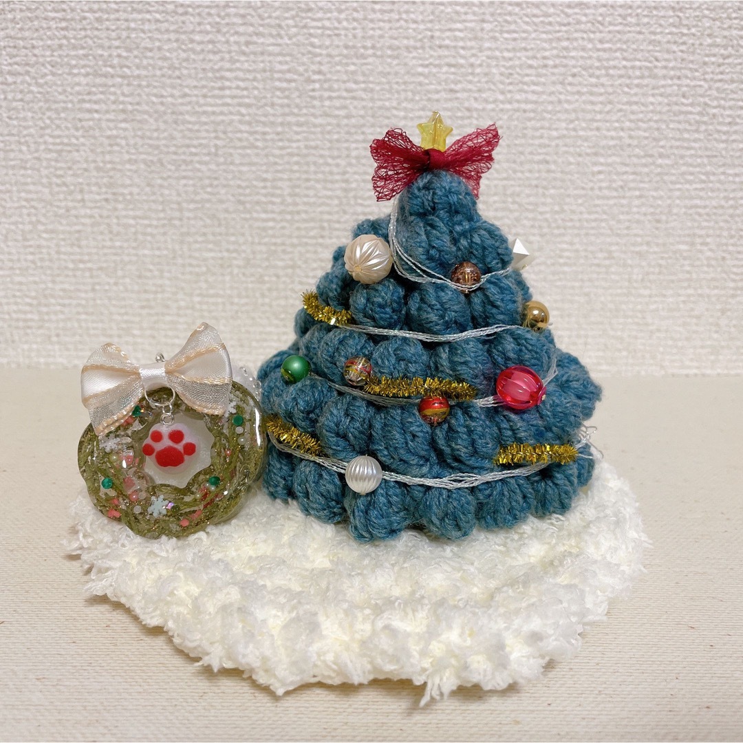 クリスマスツリー&リース3点セット(ブルー) ハンドメイドのインテリア/家具(インテリア雑貨)の商品写真