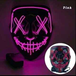 1651 光る LED マスク ピンク ネオン ハロウィン 仮装 コスプレ お面(小道具)