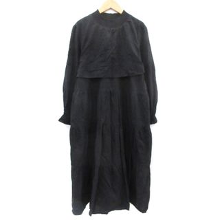 ダブルクローゼット(w closet)のダブルクローゼット ワンピース ロング丈 長袖 ハイネック M 黒(ロングワンピース/マキシワンピース)