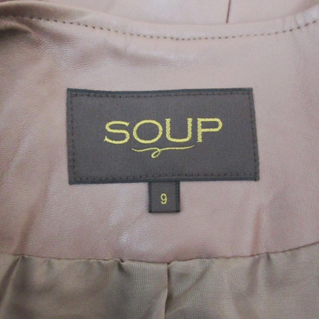 SOUP(スープ)のスープ フェイクレザージャケット ノーカラージャケット ミドル丈 9 ブラウン レディースのジャケット/アウター(その他)の商品写真