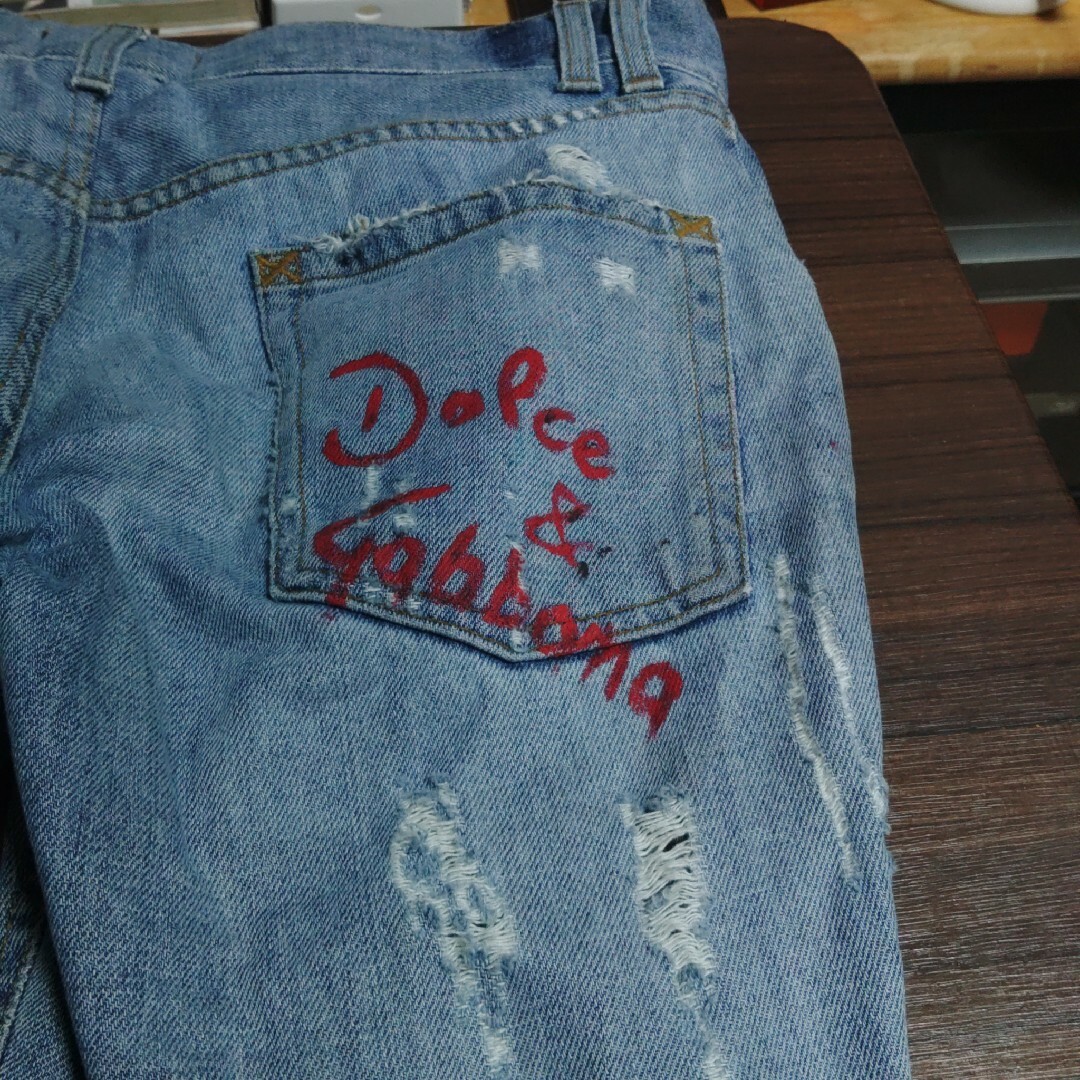 DOLCE&GABBANA(ドルチェアンドガッバーナ)のDOLCE&GABBANA　ペイントヴィンテージデニムダメージジーンズ50サイズ メンズのパンツ(デニム/ジーンズ)の商品写真