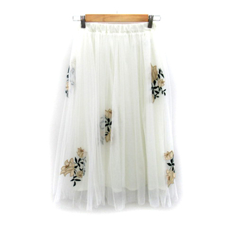 リエンダ(rienda)のリエンダ フレアスカート ギャザースカート チュール 花柄刺繍 S 白 ■MO(ロングスカート)