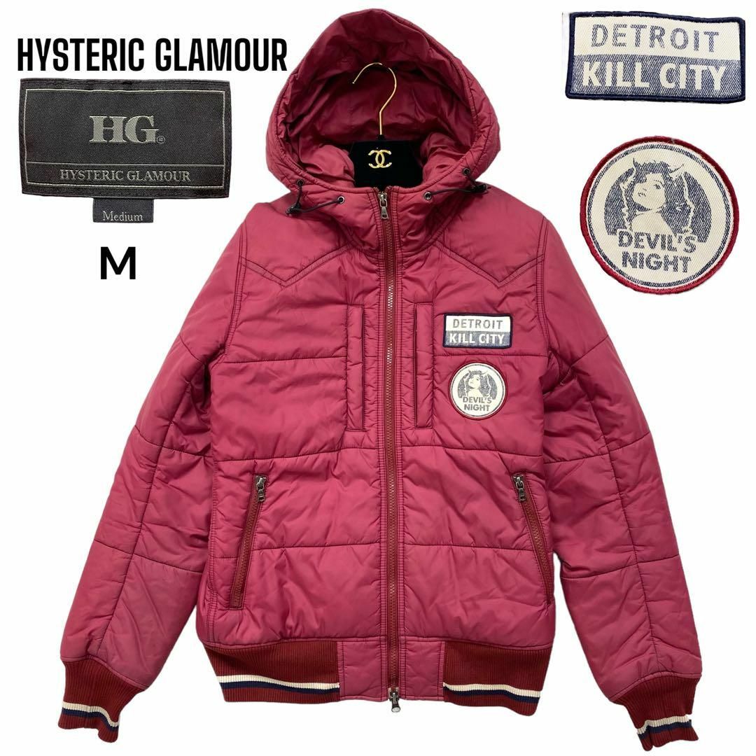 HYSTERIC GLAMOUR(ヒステリックグラマー)のヒステリックグラマー プリマロフト　ブルゾン 中綿ジャンパー ワッペン　M 赤 メンズのジャケット/アウター(ダウンジャケット)の商品写真