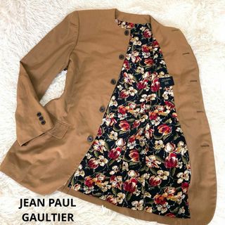 ジャンポールゴルチエ(Jean-Paul GAULTIER)のジャンポールゴルチエ　ジャケット　ノーカラー　明茶　裏地花柄　総柄　48サイズ(テーラードジャケット)