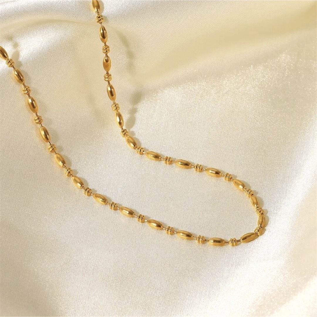 オーバルボールチェーンネックレス 楕円 金 stainless アレルギー対応 レディースのアクセサリー(ネックレス)の商品写真