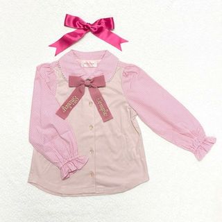 シャーリーテンプル(Shirley Temple)の新品シャーリーテンプル120 リボン付きカットソー　ピンク(Tシャツ/カットソー)