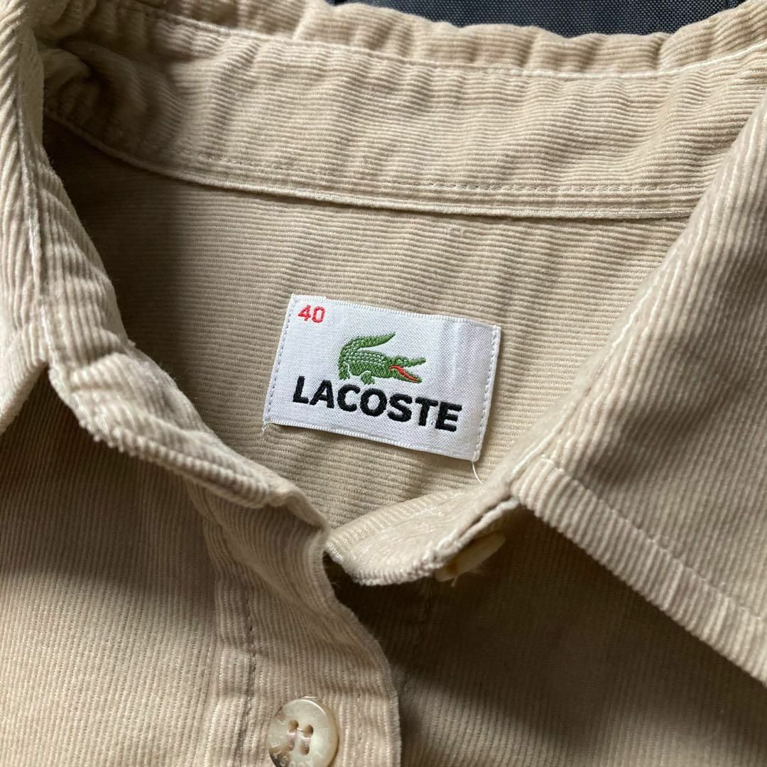 LACOSTE(ラコステ)のラコステ　コーデュロイシャツ　細畝　ベージュ　ワニロゴ　コットン　40サイズ レディースのトップス(シャツ/ブラウス(長袖/七分))の商品写真