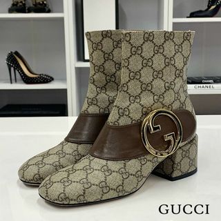 グッチ(Gucci)の8460 グッチ レザー GGスプリーム ベルト ショートブーツ ベージュ(ブーツ)