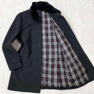 バーバリーブラックレーベル(BURBERRY BLACK LABEL)のバーバリーブラックレーベル　ラビットファー　ロングコート　ブラック　L(ステンカラーコート)