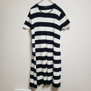 ザラ(ZARA)のザラニット 半袖ボーダーワンピース ストライプ カジュアル スカート カットソー(カットソー(半袖/袖なし))