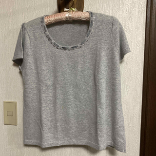 アンゴラ混ライトグレー半袖セーター(実家保管品)(ニット/セーター)