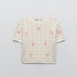 ザラ(ZARA)のZARA カットワーク刺繍入りトップス 花柄(シャツ/ブラウス(半袖/袖なし))