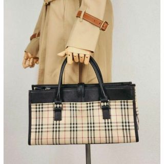 バーバリー(BURBERRY)のBURBERRY ハンドバッグ ノバチェック柄 レザー キャンバス ベージュ(ハンドバッグ)