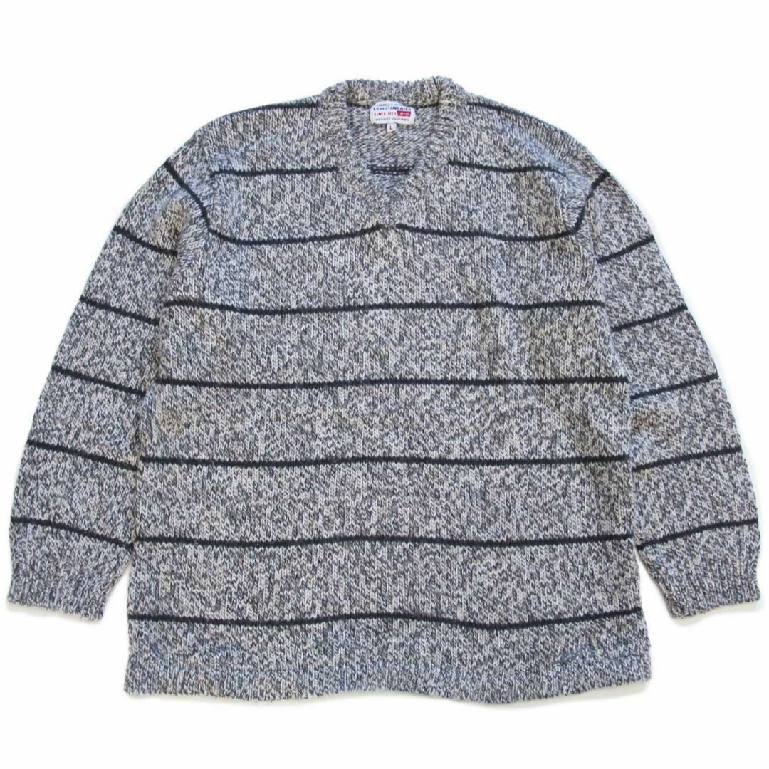 Levi90s Levi'sリーバイス ボーダー Vネック ウール×アクリルニット セーター ミックス L★ユーロ イタリア オールド ビンテージ ライン