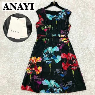 アナイ(ANAYI)のタグ付き♡未使用 ANAYI ワンピース ノースリーブ 花柄 総柄 ロング丈 黒(ひざ丈ワンピース)