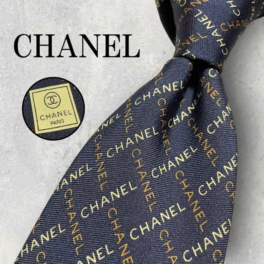 CHANEL◇ココマーク ネクタイ シルク ネイビー 総柄 - 財布、帽子 