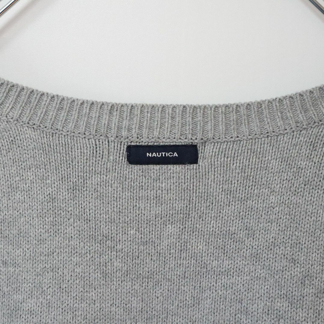 NAUTICA(ノーティカ)の【3XLサイズ】ノーティカ／コットンニット　刺繍ロゴ　ボーダー柄　グレー　綿 メンズのトップス(ニット/セーター)の商品写真