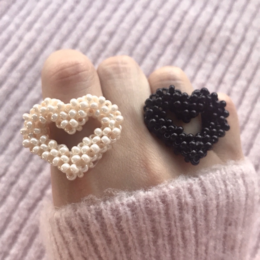 【101】2点目〜半額★ハートリング　Heart　オープンハート　ビーズリング ハンドメイドのアクセサリー(リング)の商品写真