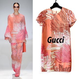 グッチ(Gucci)の13.SS 国内美品■Gucci/グッチ 半袖ワンピース/ドレス シルク１００％(ひざ丈ワンピース)