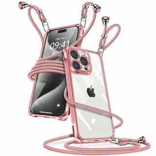 【色: ローズゴールド】iPhone 15 Pro ケース クリア ショルダー (その他)