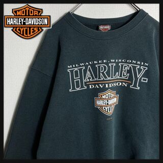 ハーレーダビッドソン(Harley Davidson)の【97年 USA製】ハーレーダビッドソン　スウェット　両面ビッグロゴ　濃グレー(スウェット)
