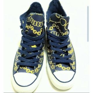 オールスター(ALL STAR（CONVERSE）)の【新品・未使用】コンバース ネイビー×ゴールド チェーン柄 ハイカットスニーカー(スニーカー)