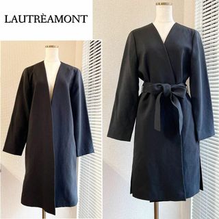 ロートレアモン(LAUTREAMONT)のサラリと羽織れる♪　ノーカラーガウンコート　ロング　S ブラック(ロングコート)