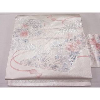 平和屋1■九寸名古屋帯　絵巻花文　銀彩　逸品　ut5862(帯)