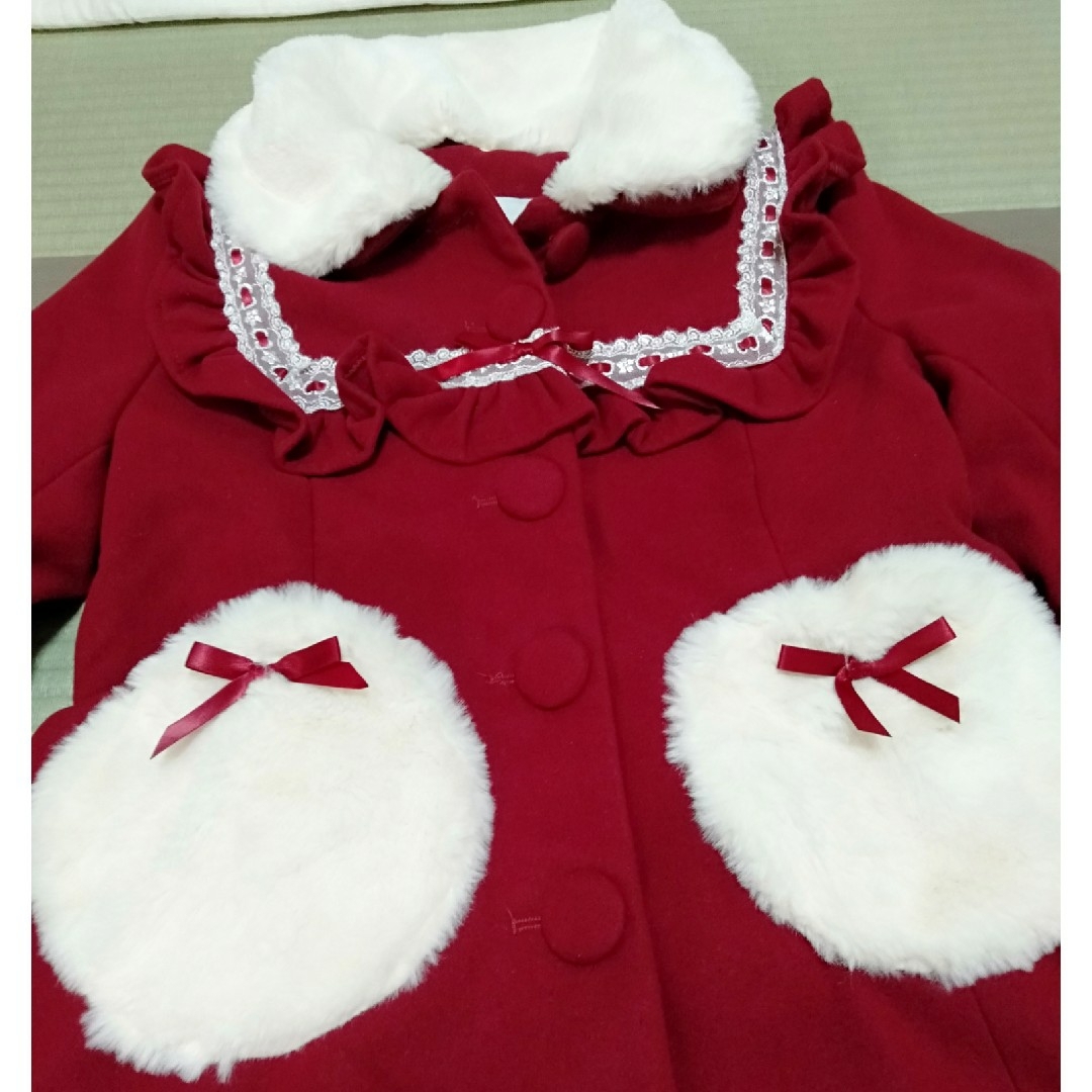 Deary 赤レッドファーフリルロングコート レディースのジャケット/アウター(ロングコート)の商品写真