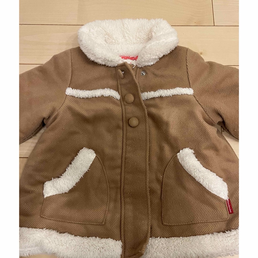 mou jon jon(ムージョンジョン)の子供服、ボア付きコート、サイズ100 キッズ/ベビー/マタニティのキッズ服女の子用(90cm~)(コート)の商品写真