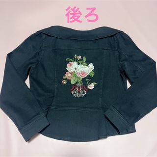 ピンクハウス(PINK HOUSE)のピンクハウス　薔薇刺繍入りデニムジャケット　レネ・ア・ラ・ローズ　黒　L(Gジャン/デニムジャケット)