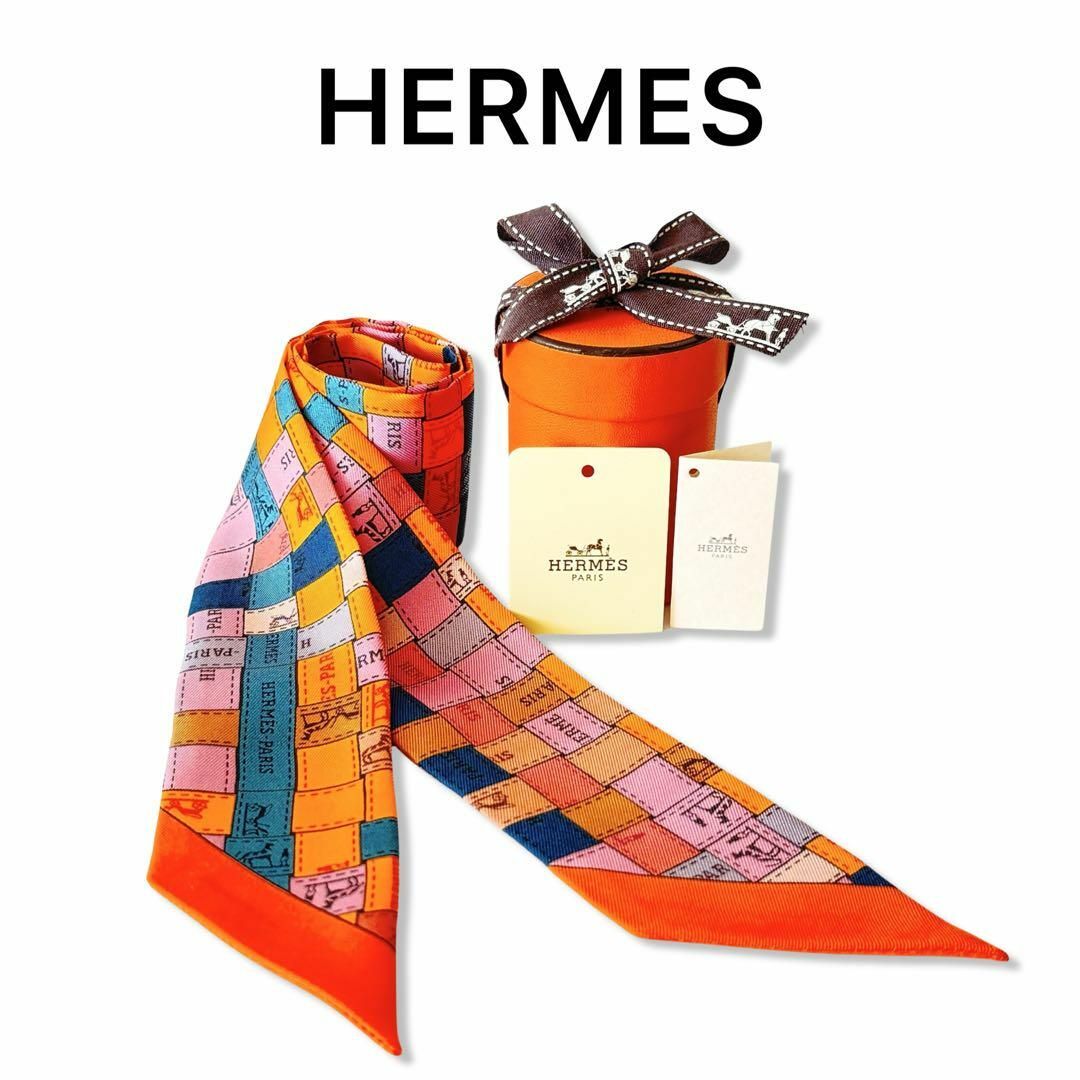 Hermes(エルメス)のエルメス ツイリー　ボルデュック スカーフ シルク オレンジ レディースのファッション小物(バンダナ/スカーフ)の商品写真