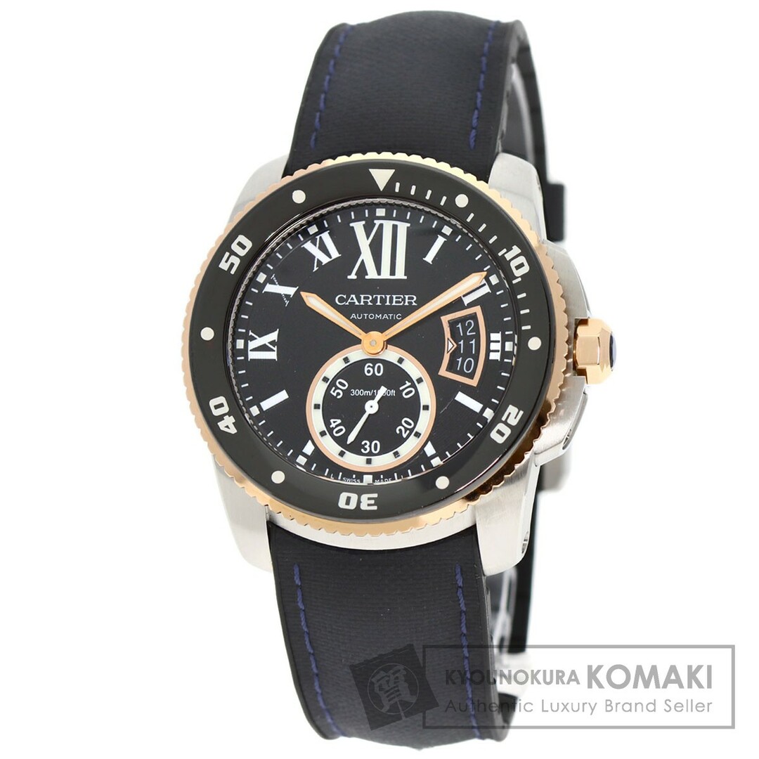 腕時計タイプCARTIER W7100055 カリブル ドゥ カルティエ ダイバー デイト 腕時計 SS ラバー K18PG メンズ