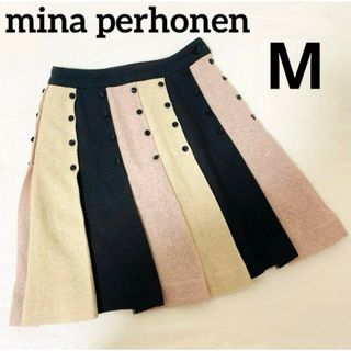 ミナペルホネン(mina perhonen)のミナペルホネン　膝丈　プリーツスカート　カシミヤ　カシミア　シルク　M(ひざ丈スカート)