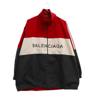 バレンシアガ(Balenciaga)のBALENCIAGA バレンシアガ 18AW ロゴプリントポプリンシャツブルゾン ジップアップジャケット 508903 TXD12 レッド/ホワイト/ブラック(フライトジャケット)
