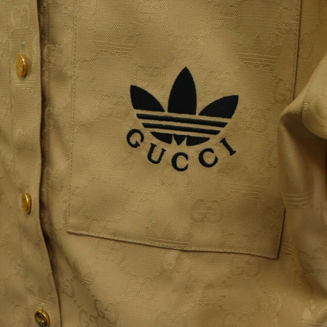 Gucci(グッチ)のGUCCI グッチ ×ADIDAS アディダス GGジャカード ポリエステル 半袖シャツ 703004 ブラウン レディース レディースのトップス(シャツ/ブラウス(半袖/袖なし))の商品写真